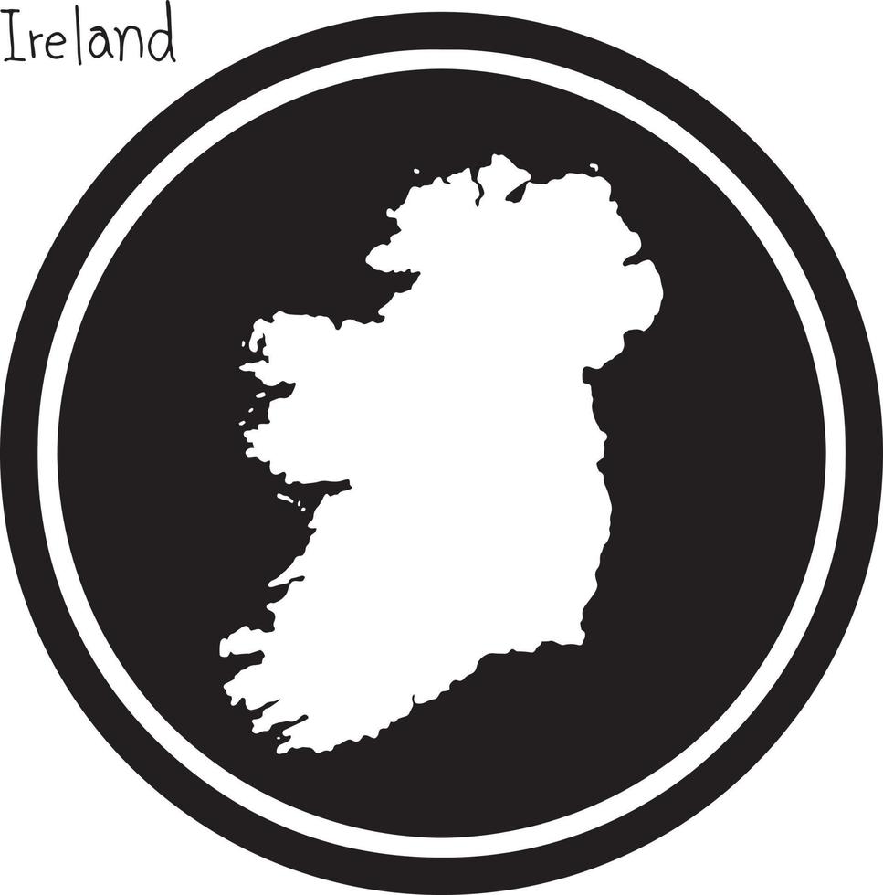 vector illustration white map of Ireland on black circle