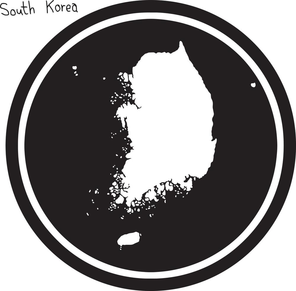 vector illustration white map of South Korea on black circle