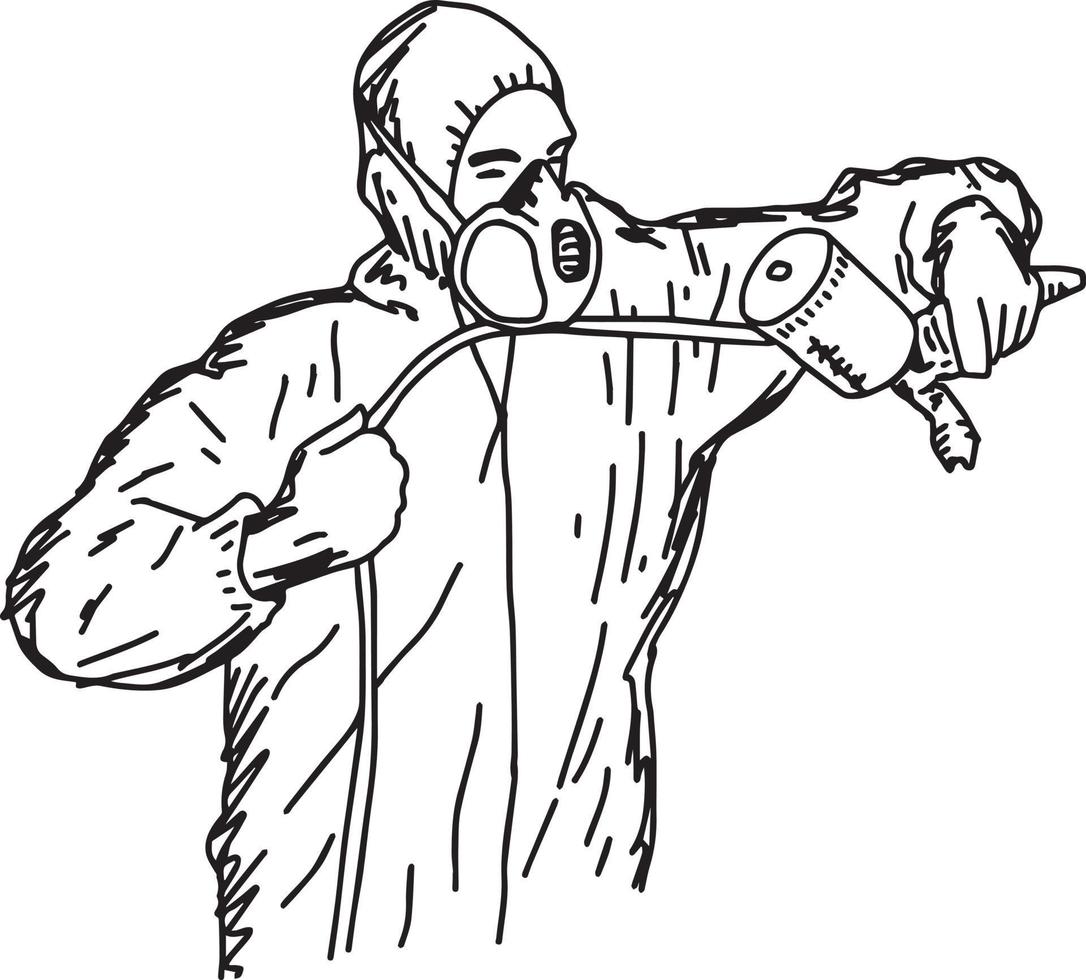 male worker holding airbrush gun with copyspace vector