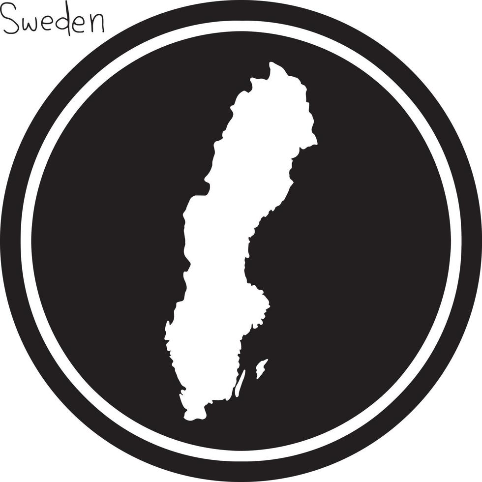 vector illustration white map of Sweden on black circle