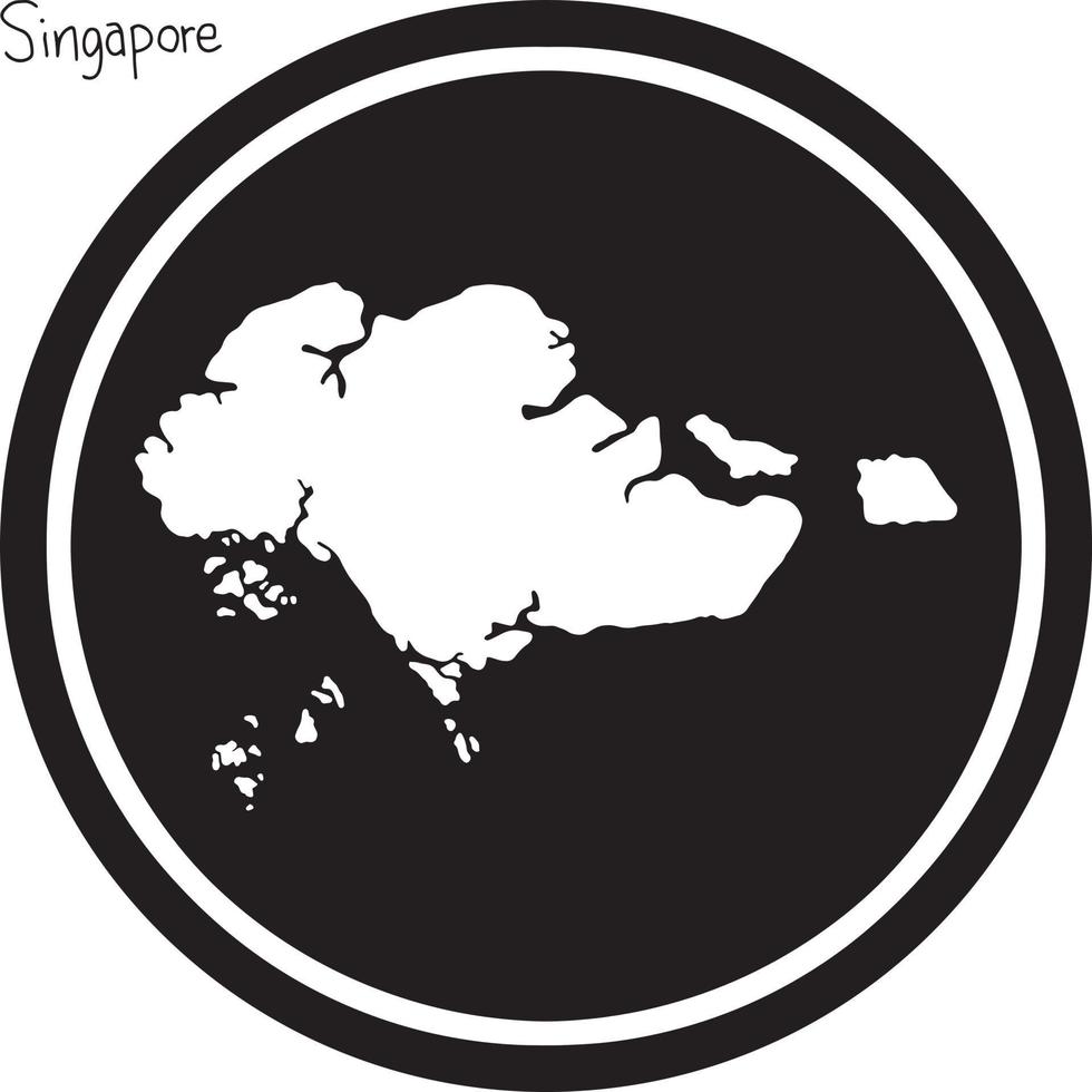 vector illustration white map of Singapore on black circle