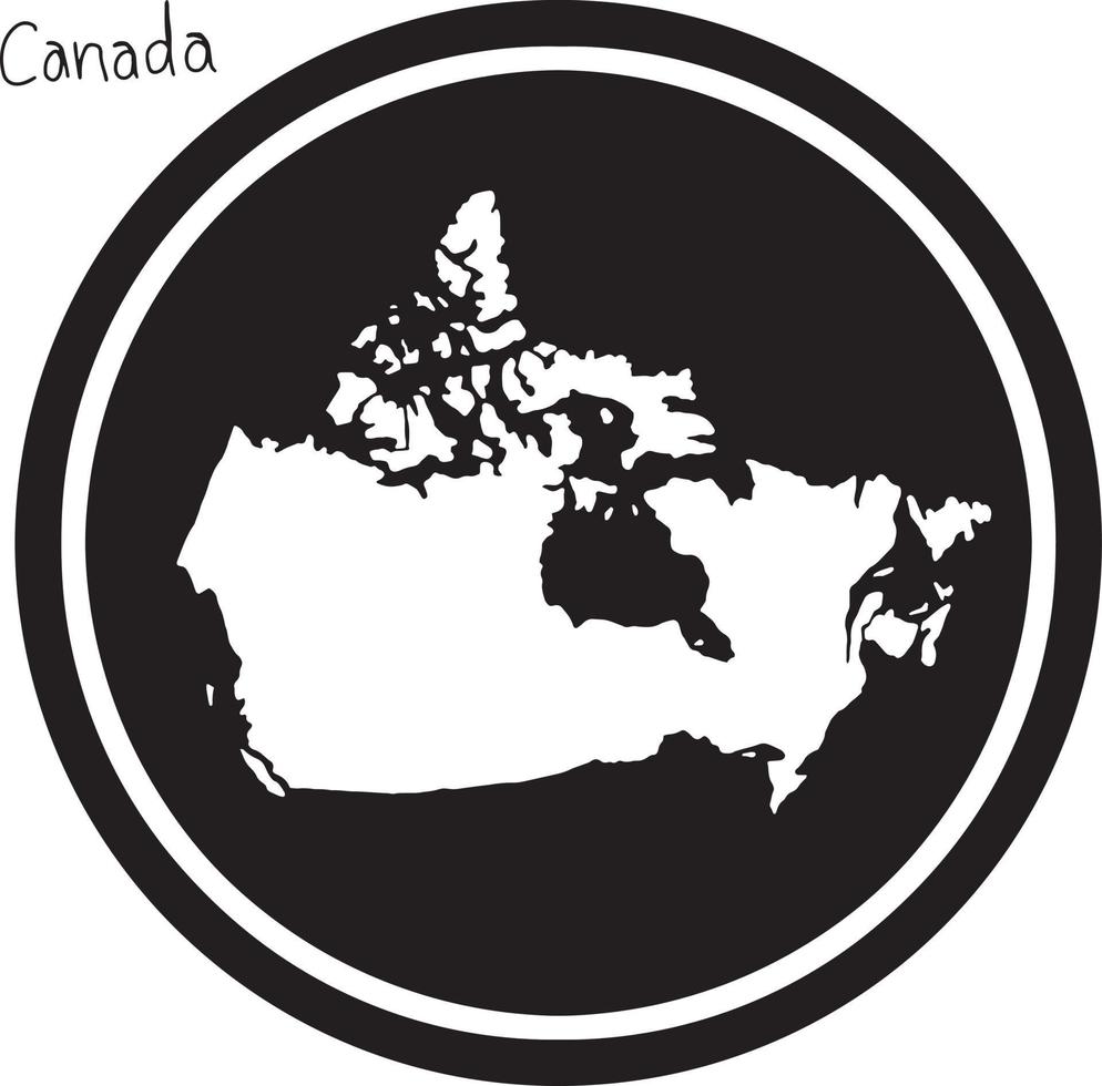vector illustration white map of Canada on black circle