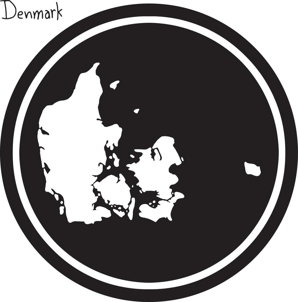 vector illustration white map of Denmark on black circle