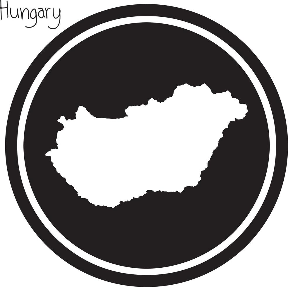 vector illustration white map of Hungary on black circle