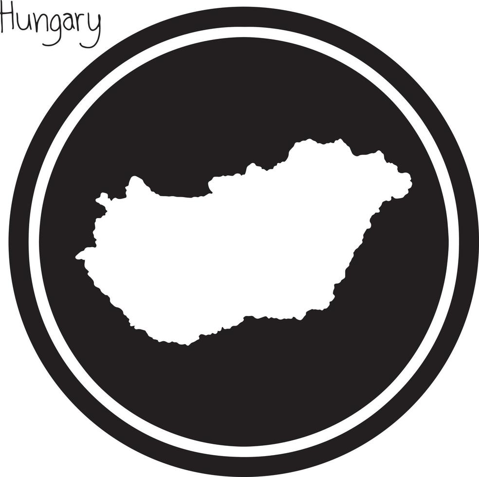 vector illustration white map of Hungary on black circle