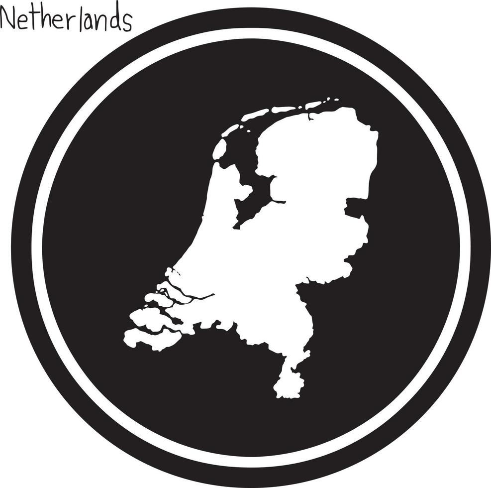 vector illustration white map of Netherlands on black circle