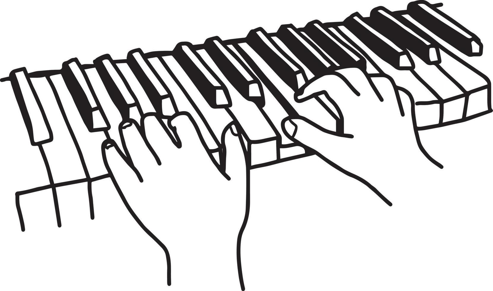 Primer plano de las manos tocando el teclado o el piano - vector