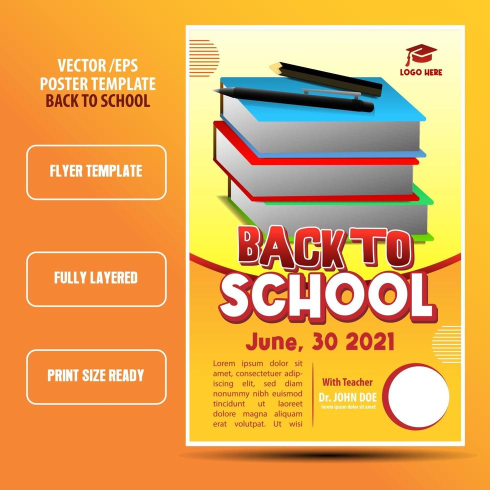 Back to school poster or flyer template with book character vector