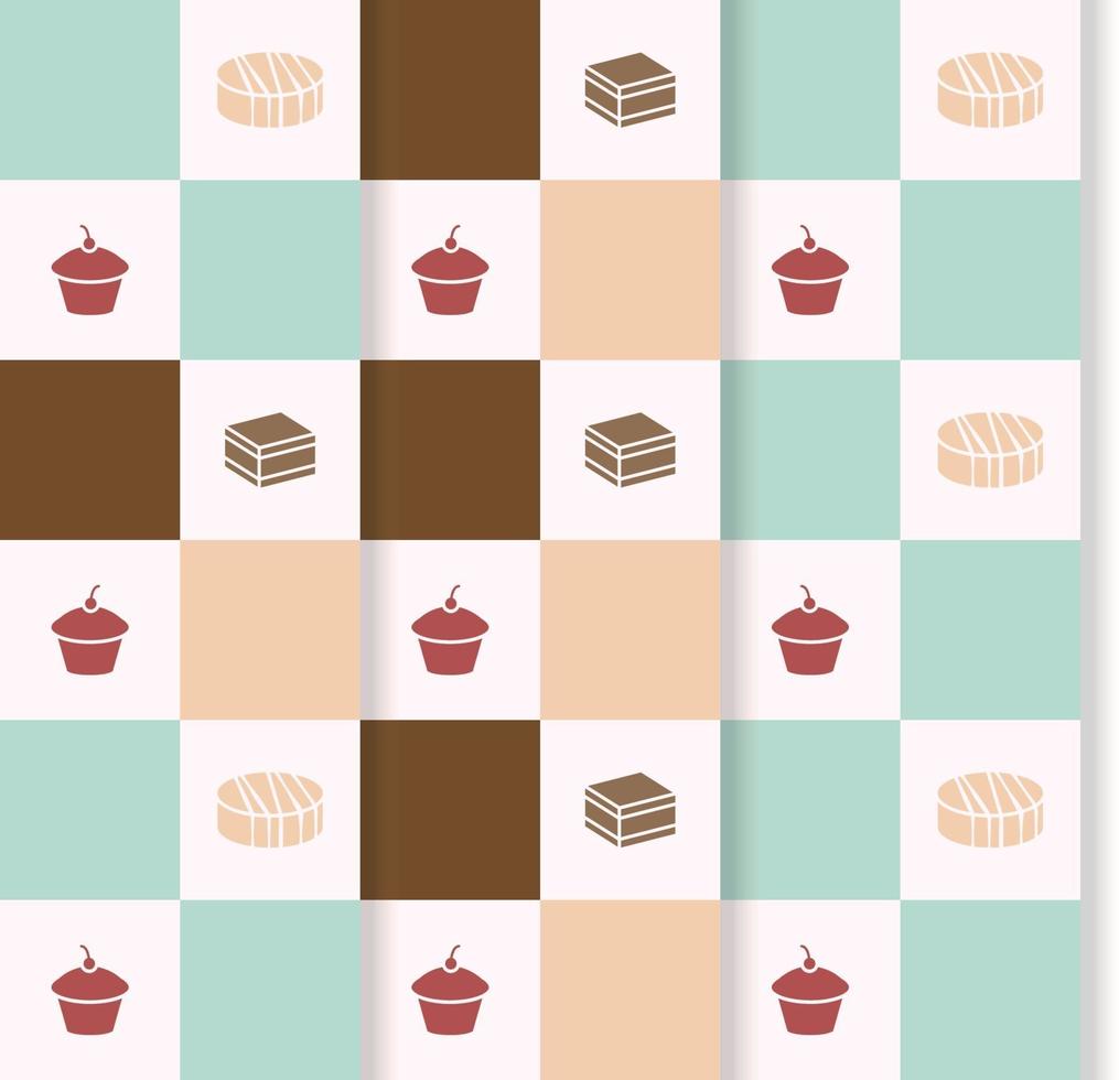 pink green seamless pattern background with cakes and chocolates vector