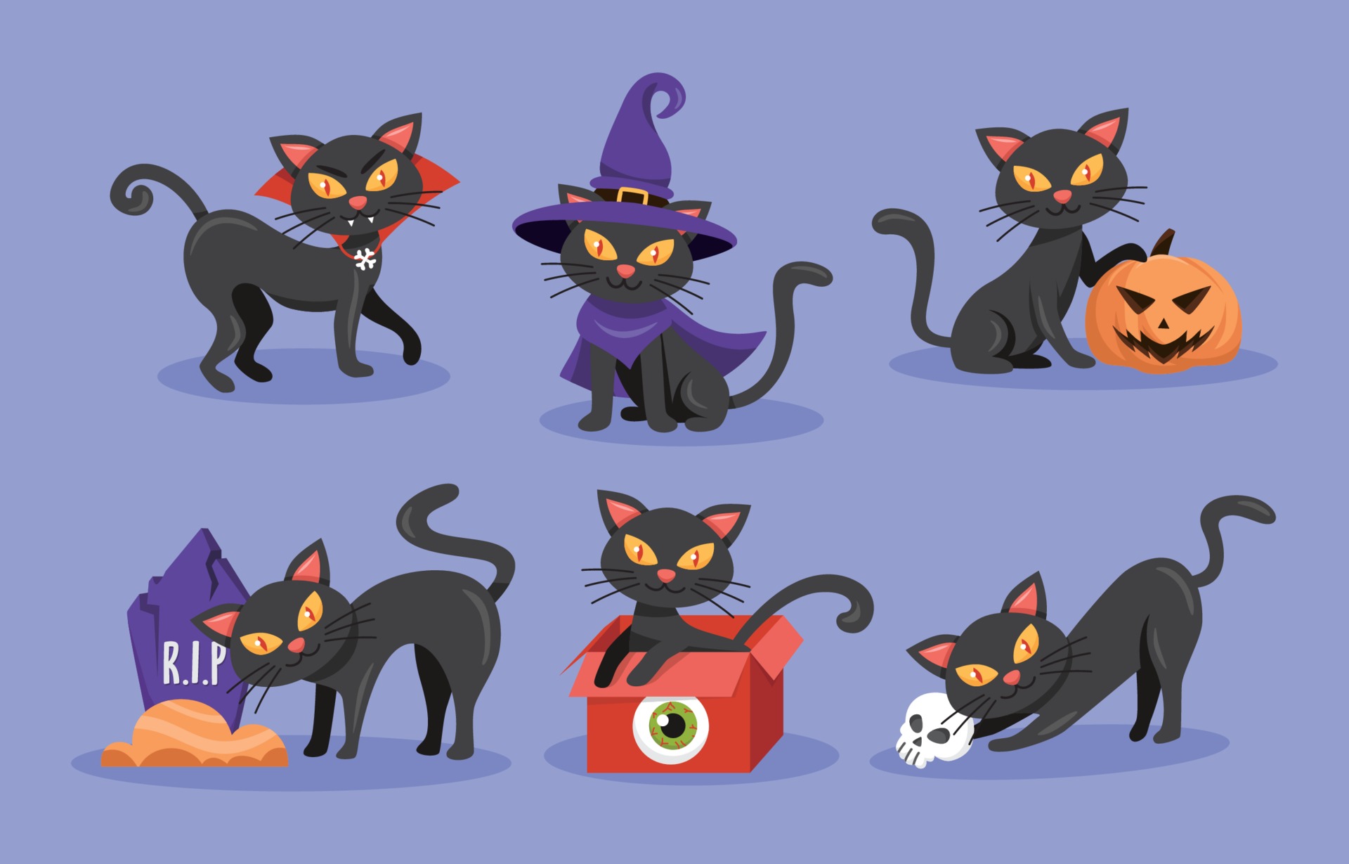 Halloween Black Cat Characters Collection 3127660 Vector Art at Vecteezy