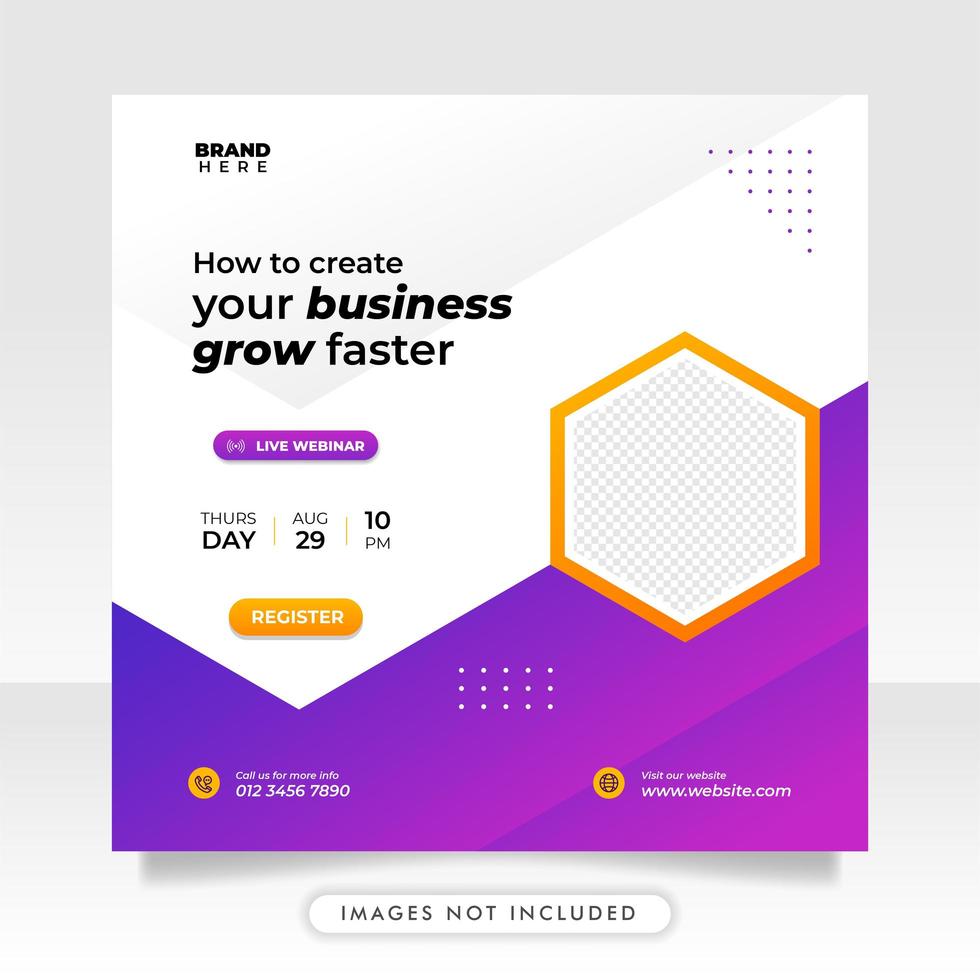 Digital marketing live webinar and business social media post template vector