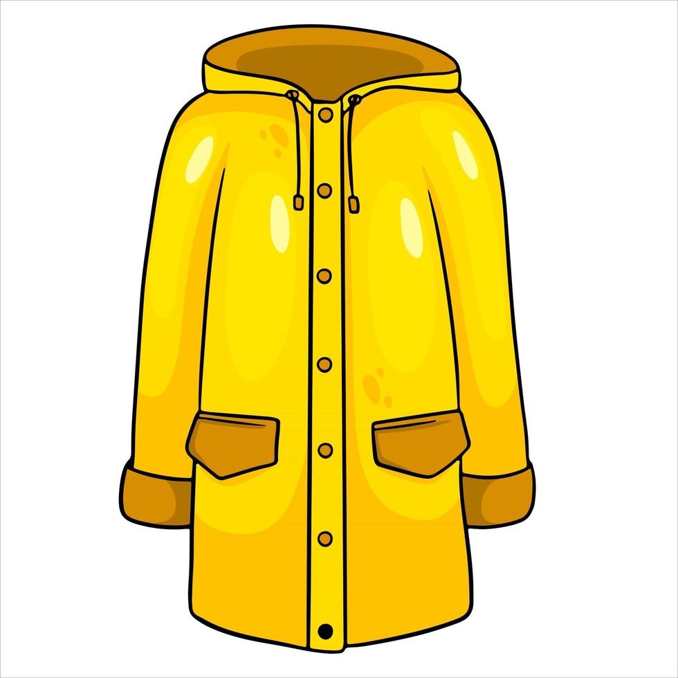 Yellow raincoat with kormans and a hood. Autumn clothes. vector