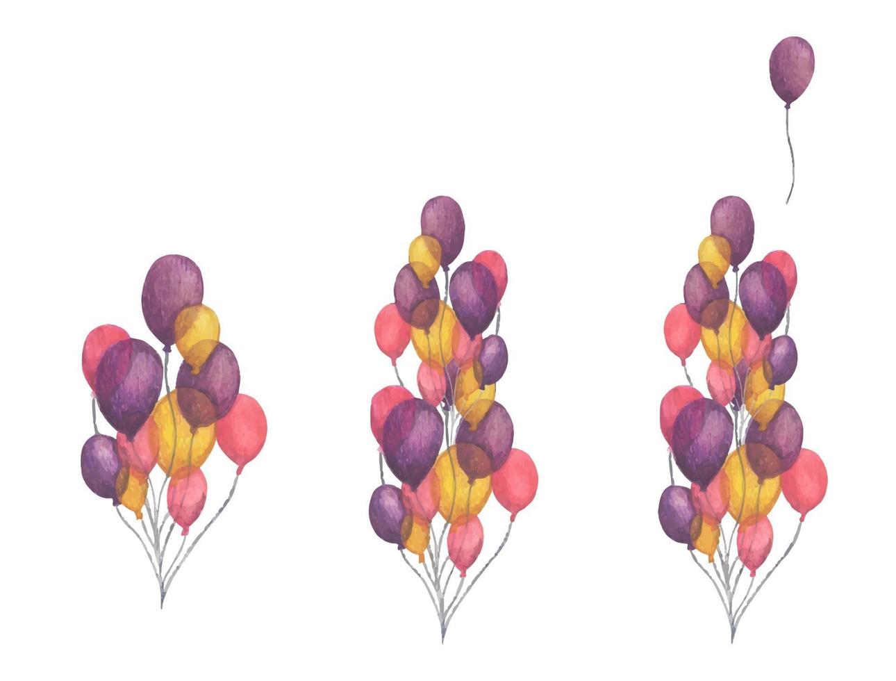 paquete de globos de colores de fiesta. Ilustración acuarela. vector