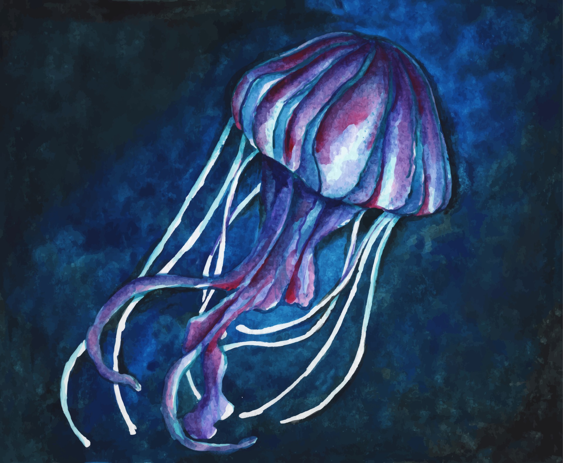 Jellyfish Under Water With Lights. Watercolor Illustration. 3127800 Vector Art At Vecteezy