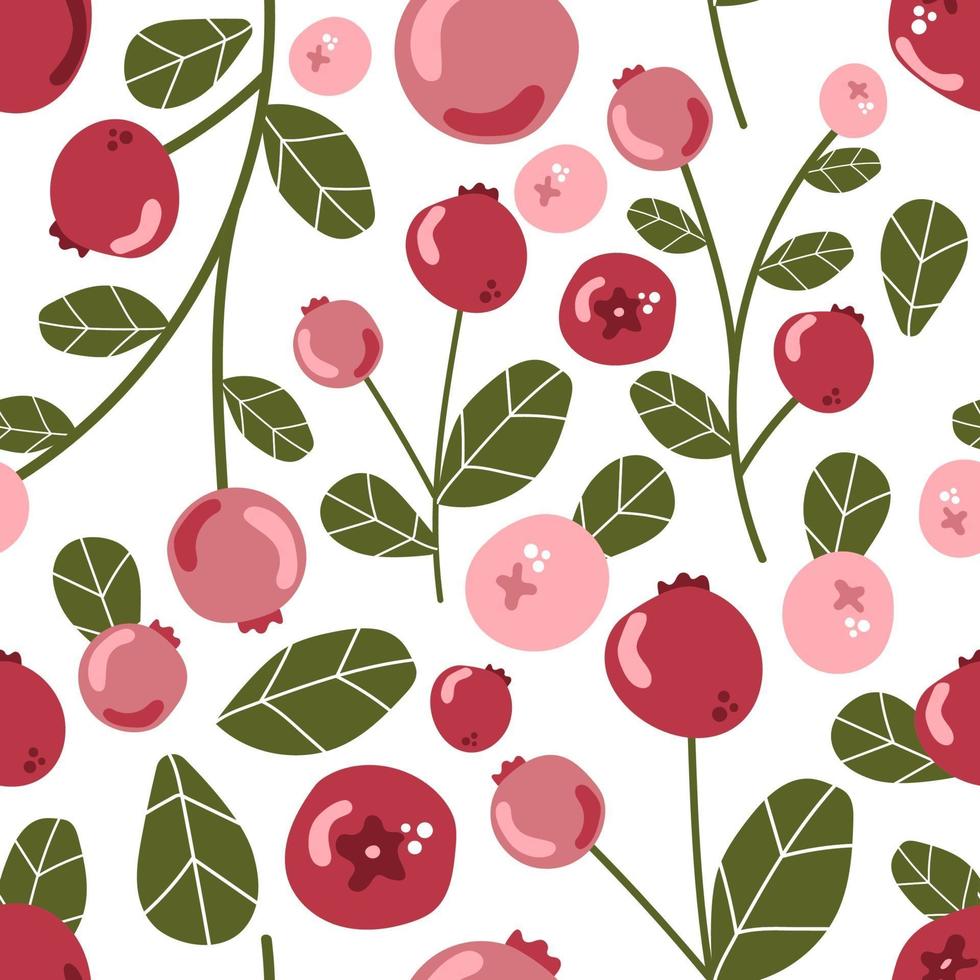 Seamless pattern of cranberry with leaves, wild forest berries. vector
