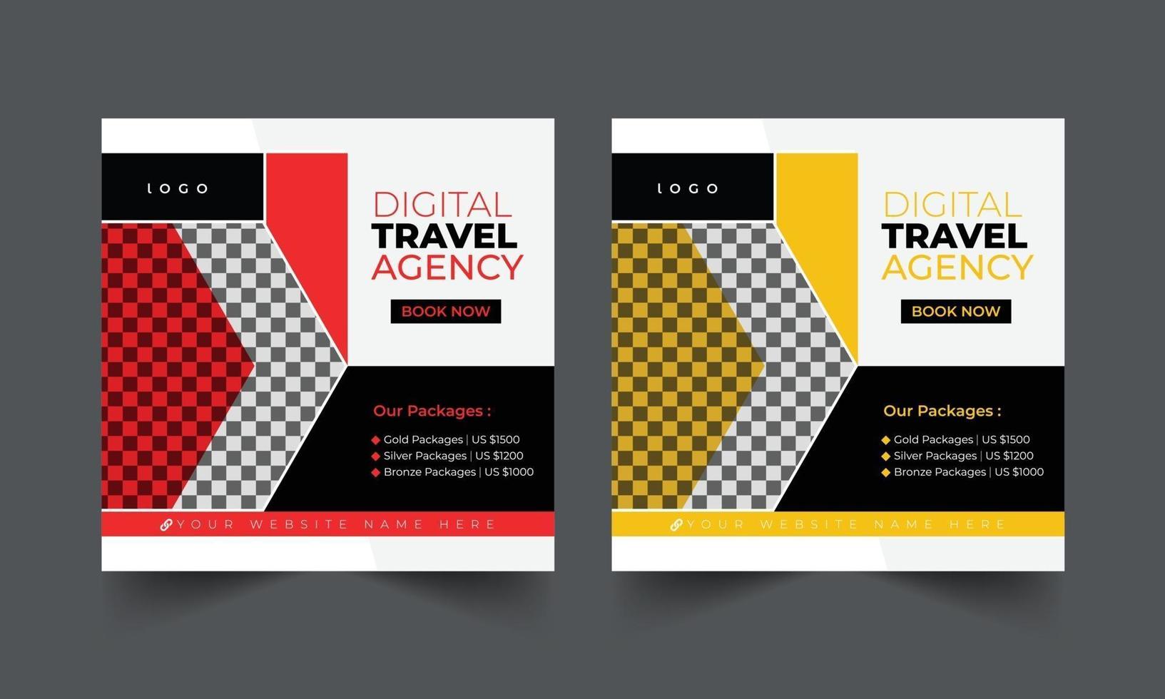 Corporate travel social media post promotion banner template design. vector