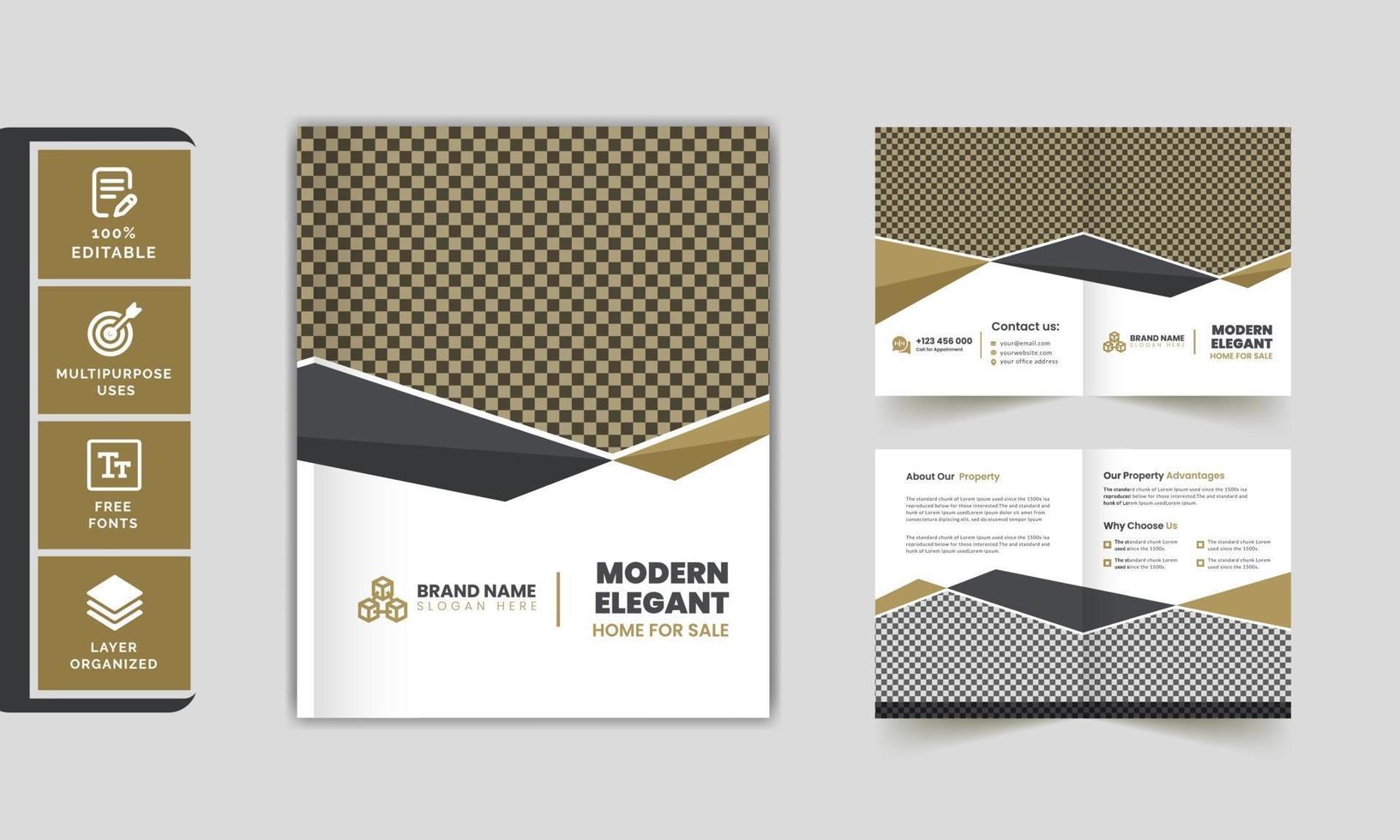 Home for sale real estate bi fold brochure template design vector