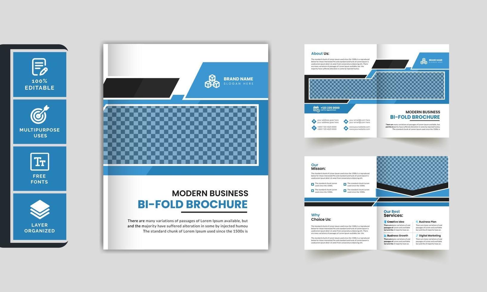 Corporate business bi-fold brochure template design vector