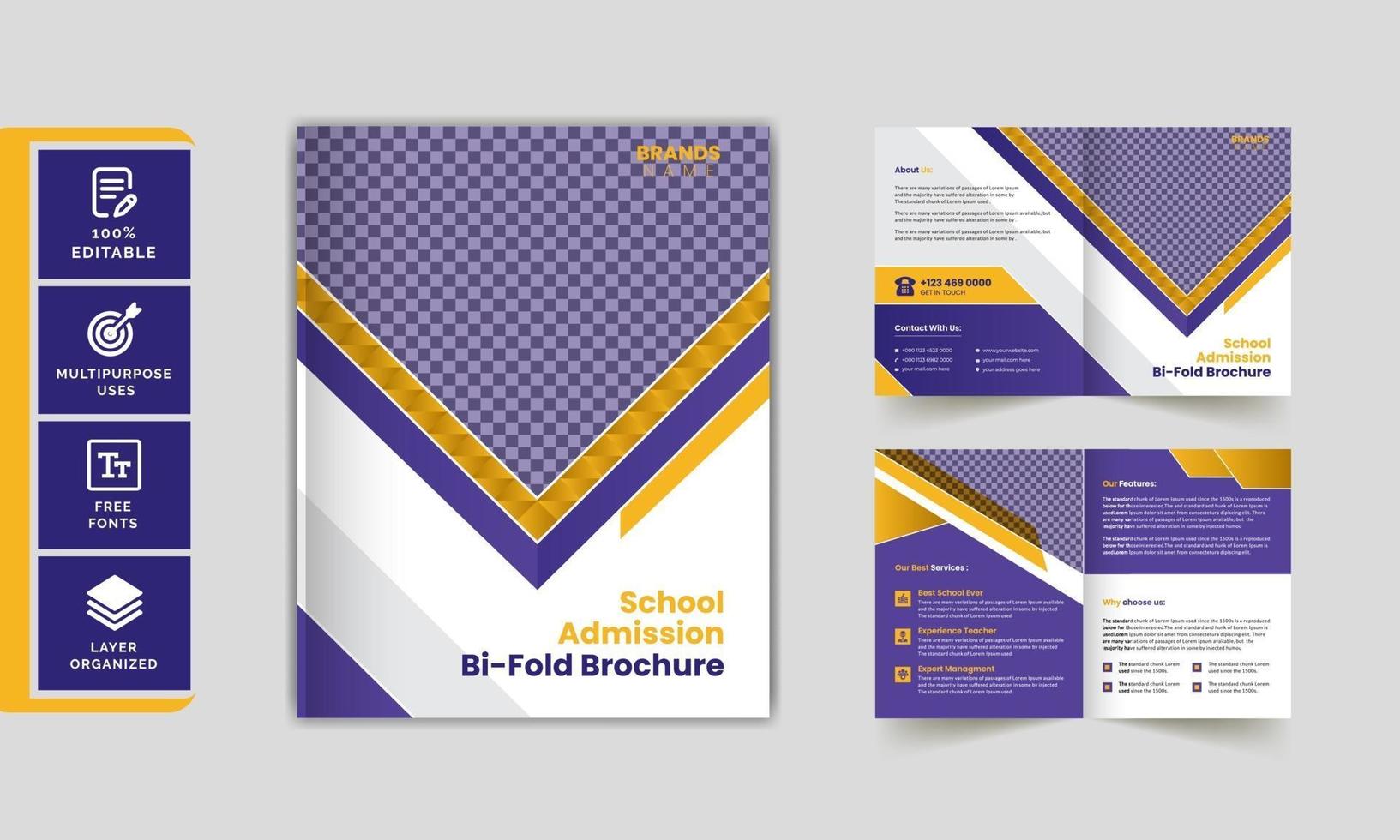 Modern school admission bifold brochure template design vector