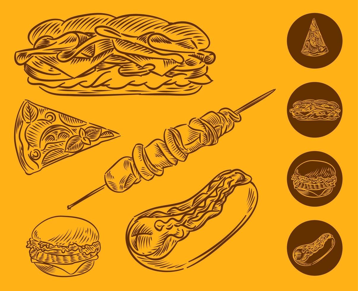 Establecer ilustración de barbacoa sándwich de hamburguesa vector