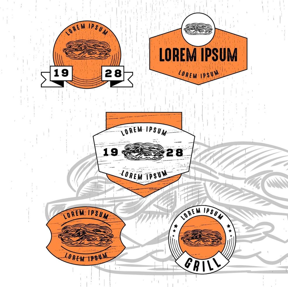 Set of Barbeque Logo vintage look with texture badge wood vector
