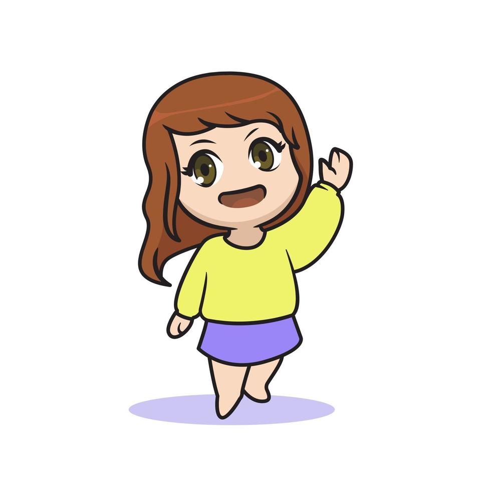 pose de la mano de la chica chibi kawaii saludando vector