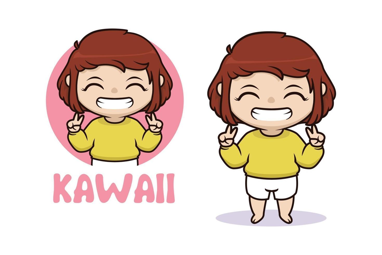 feliz kawaii chibi niña ilustración vector