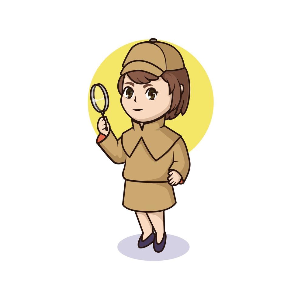 Cute detective girl holding magnifying glass vector