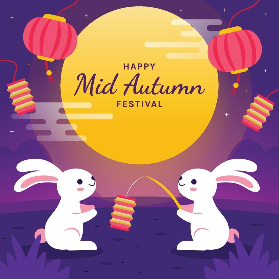 Happy Mid Autumn Festival with Bunnies vector