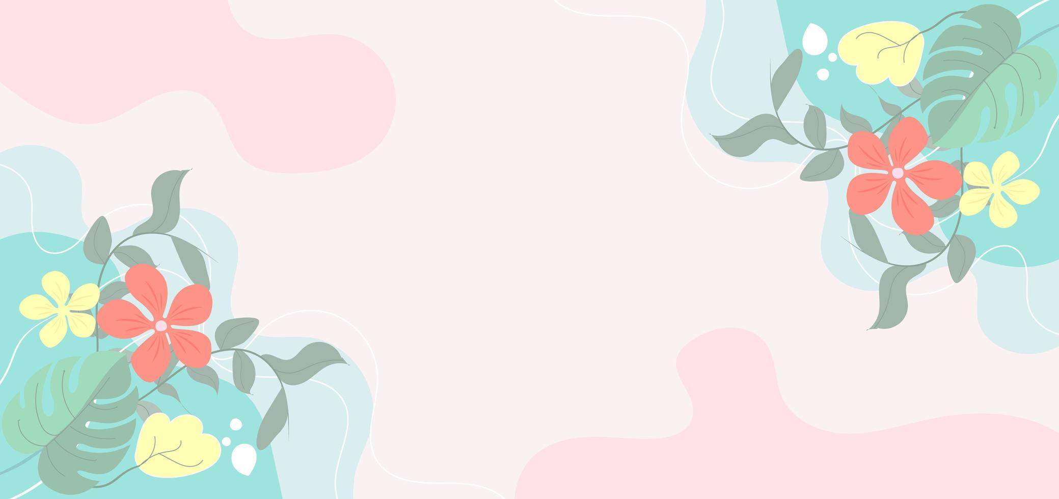 Modern background with and leaves, hand draw line on pink background vector