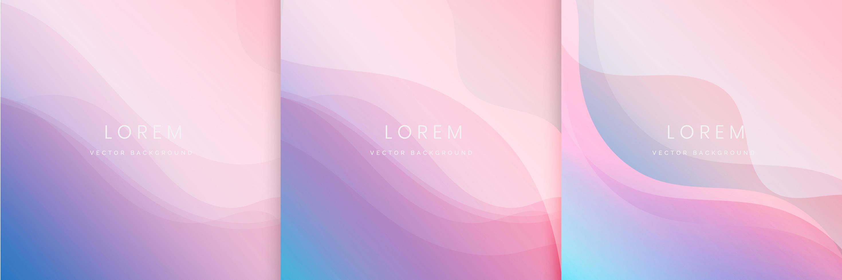 Conjunto de fondo abstracto de líneas de ondas de color rosa suave y azul claro vector