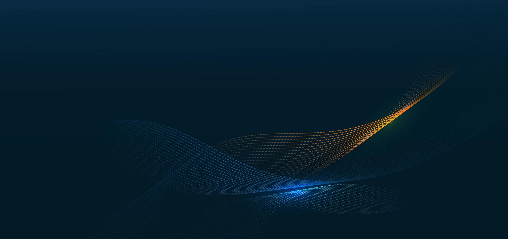 Abstract orange and blue wave dots particles on dark blue background. vector