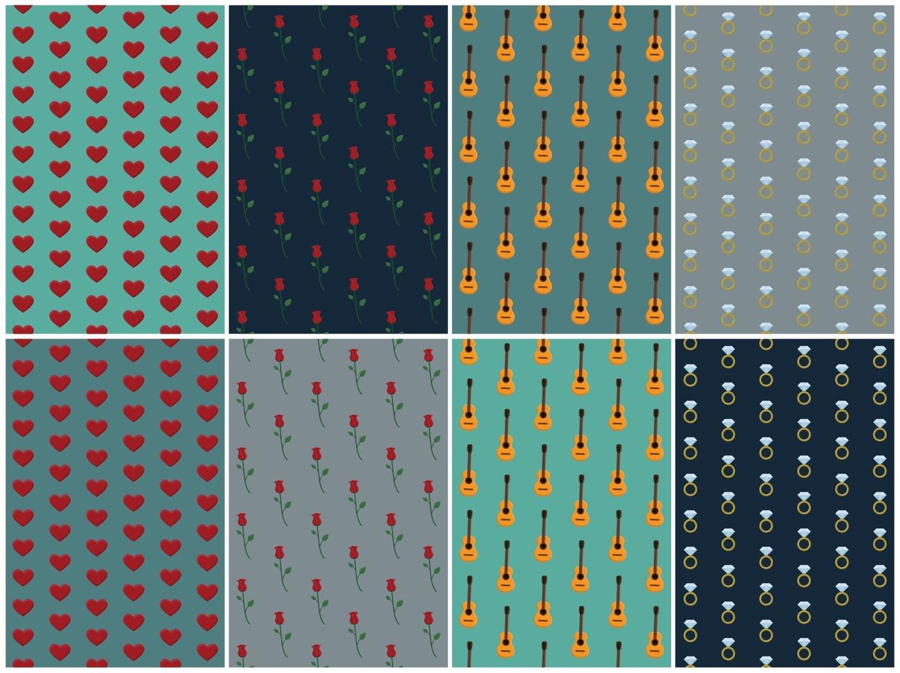 campaign sketch doodle set backdrop pattern diamond love rose guitar vector