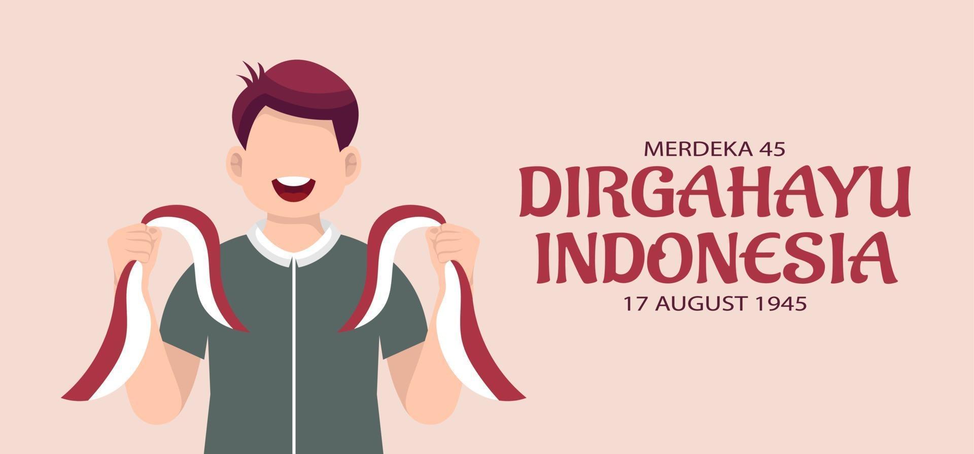 Tarjeta de felicitación de celebración del día de la independencia de Indonesia. vector