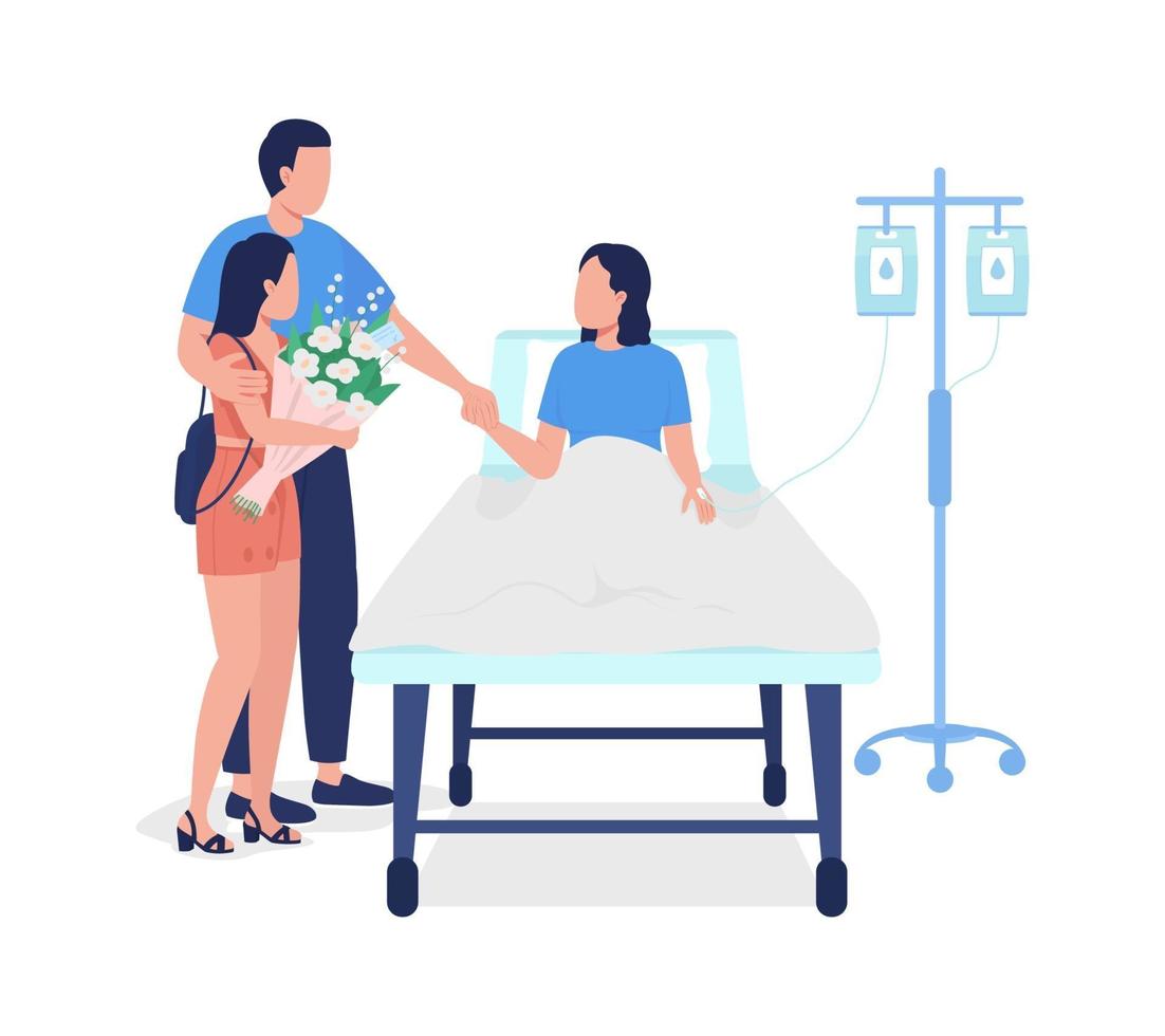 Man with daughter visiting wife in hospital flat vector characters