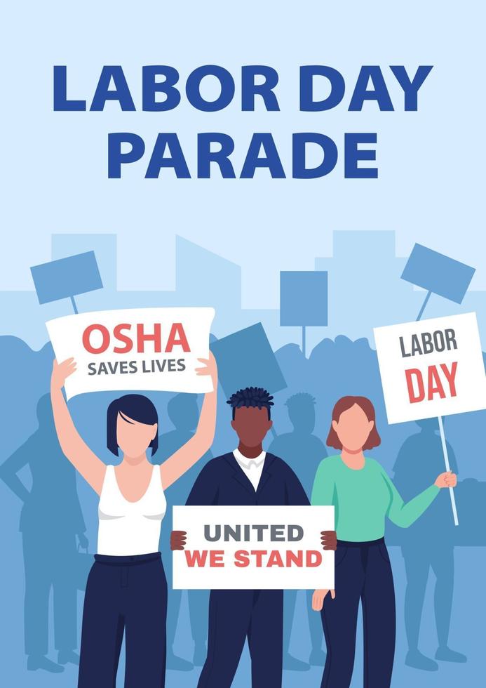 Labor day parade poster flat vector template