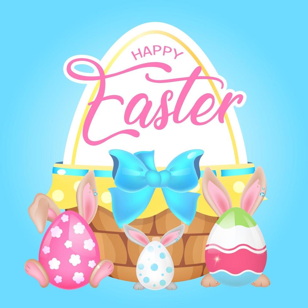 Cute Easter festive social media post mockup vector