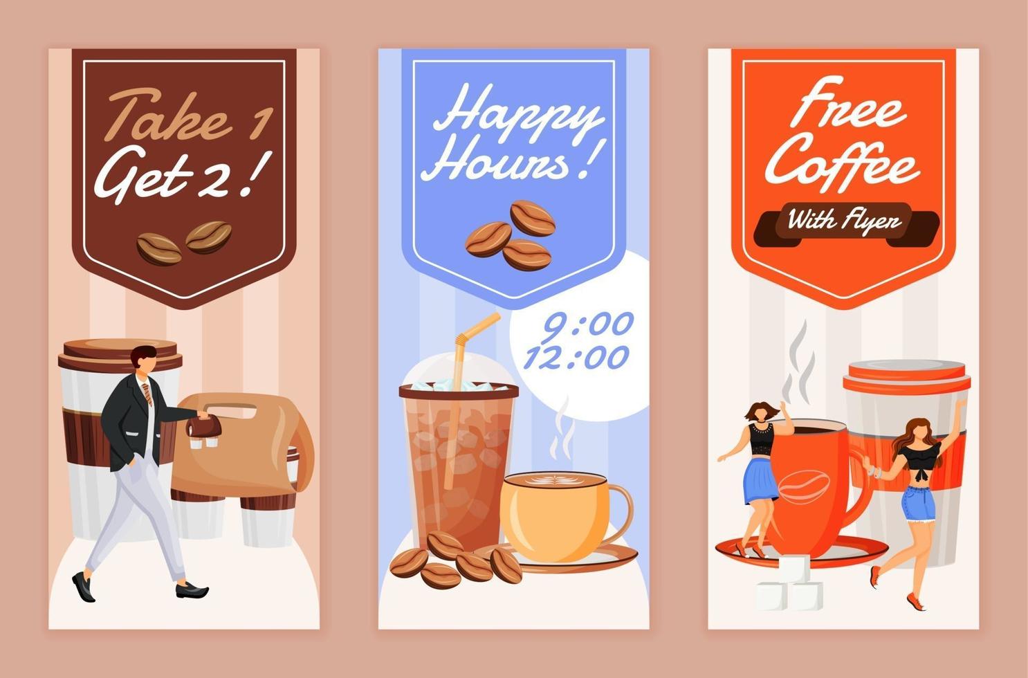 happy hour para folletos de café conjunto de plantillas vectoriales planas vector