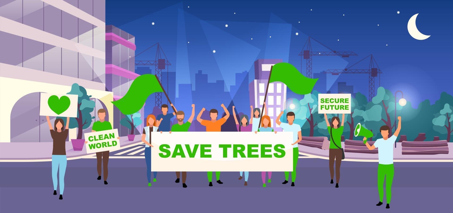 Save trees social protest event flat vector illustration