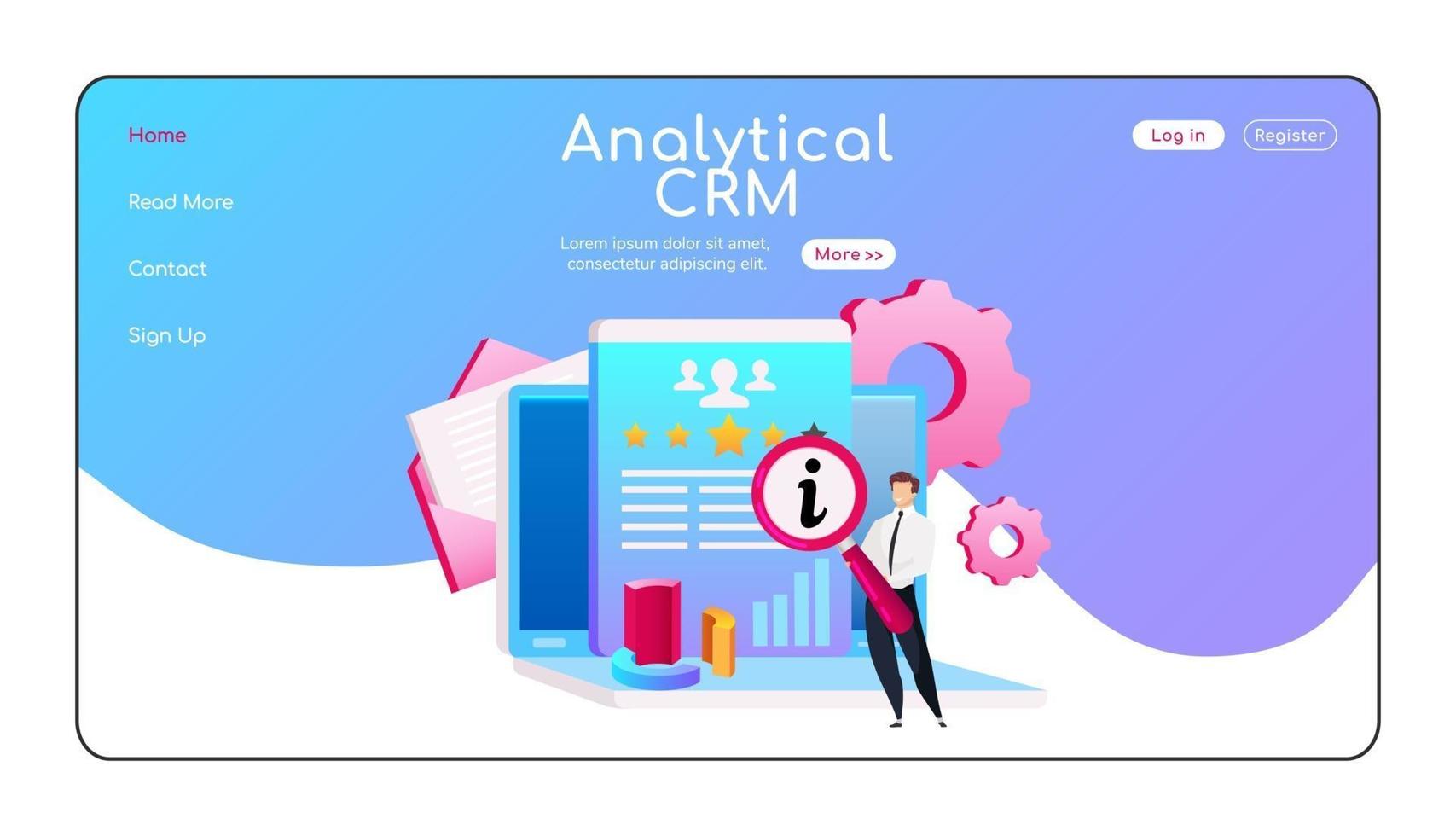 Analytical CRM landing page flat color vector template 3129077 Vector