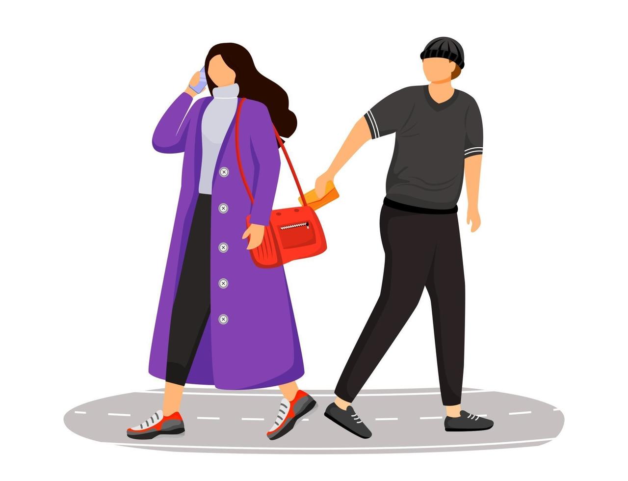 Pickpocketing flat color vector faceless character