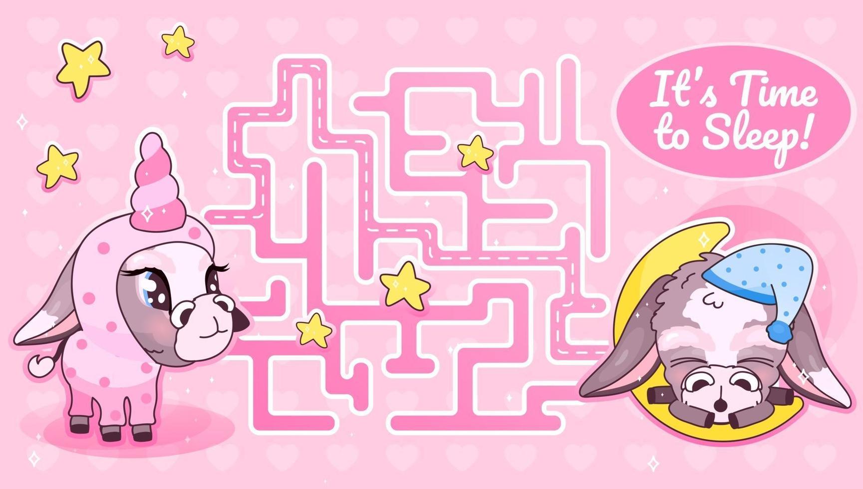 Its time to sleep pink labyrinth with cartoon character template vector
