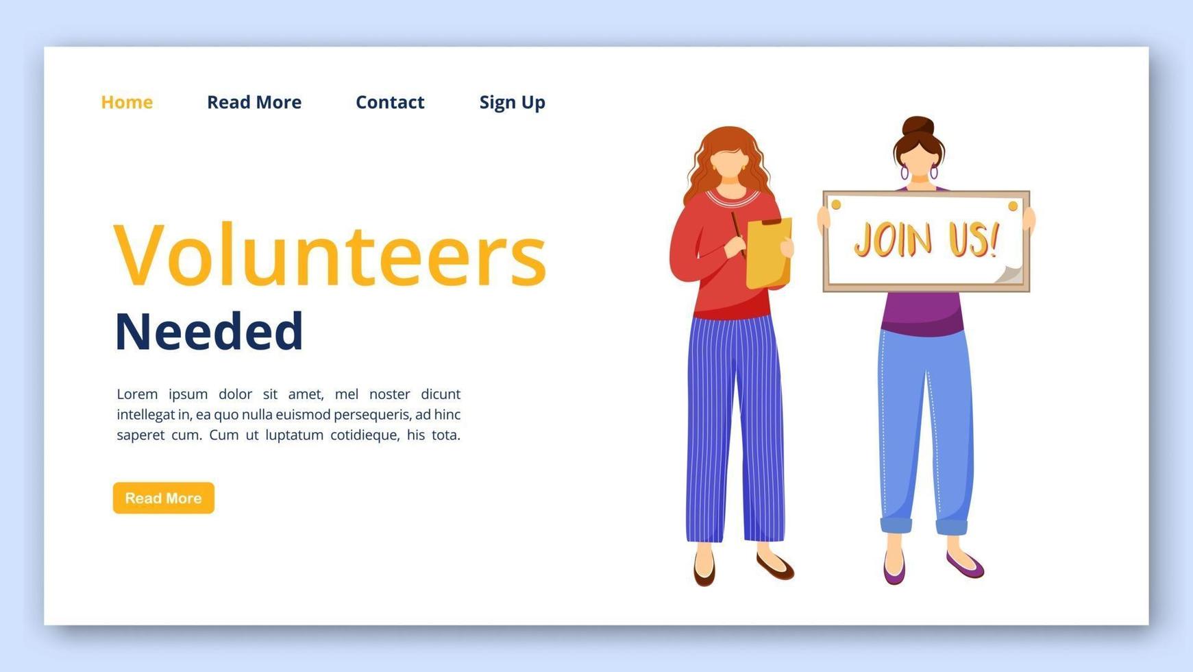 Volunteers needed landing page vector template