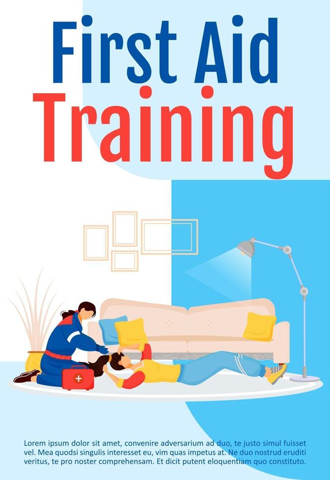 First aid training poster flat vector template