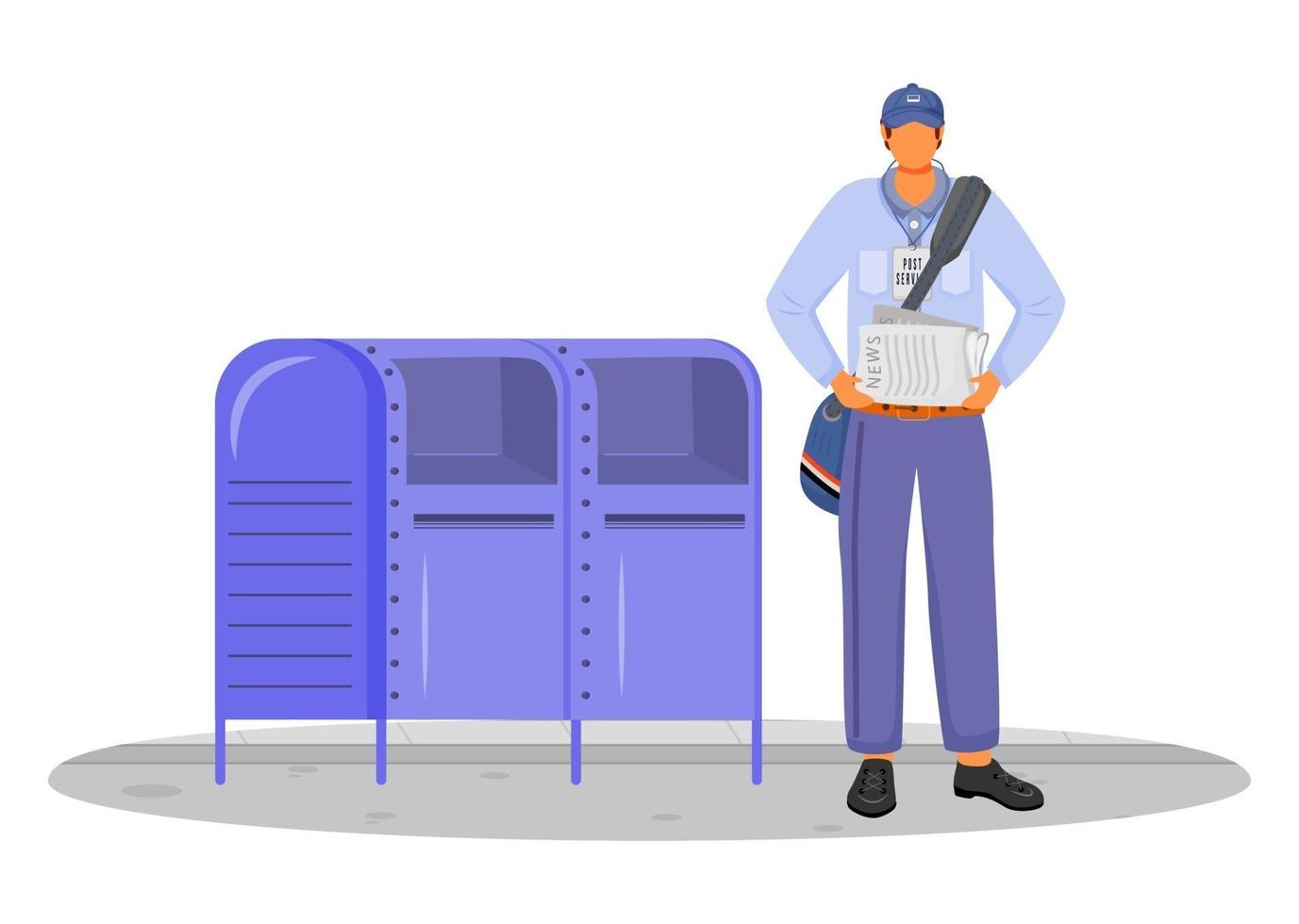 Trabajador de la oficina de correos en la ilustración de vector de color plano uniforme de EE. UU.