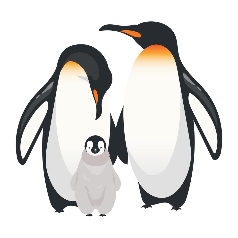 Ilustración de vector de color plano de pingüinos emperador