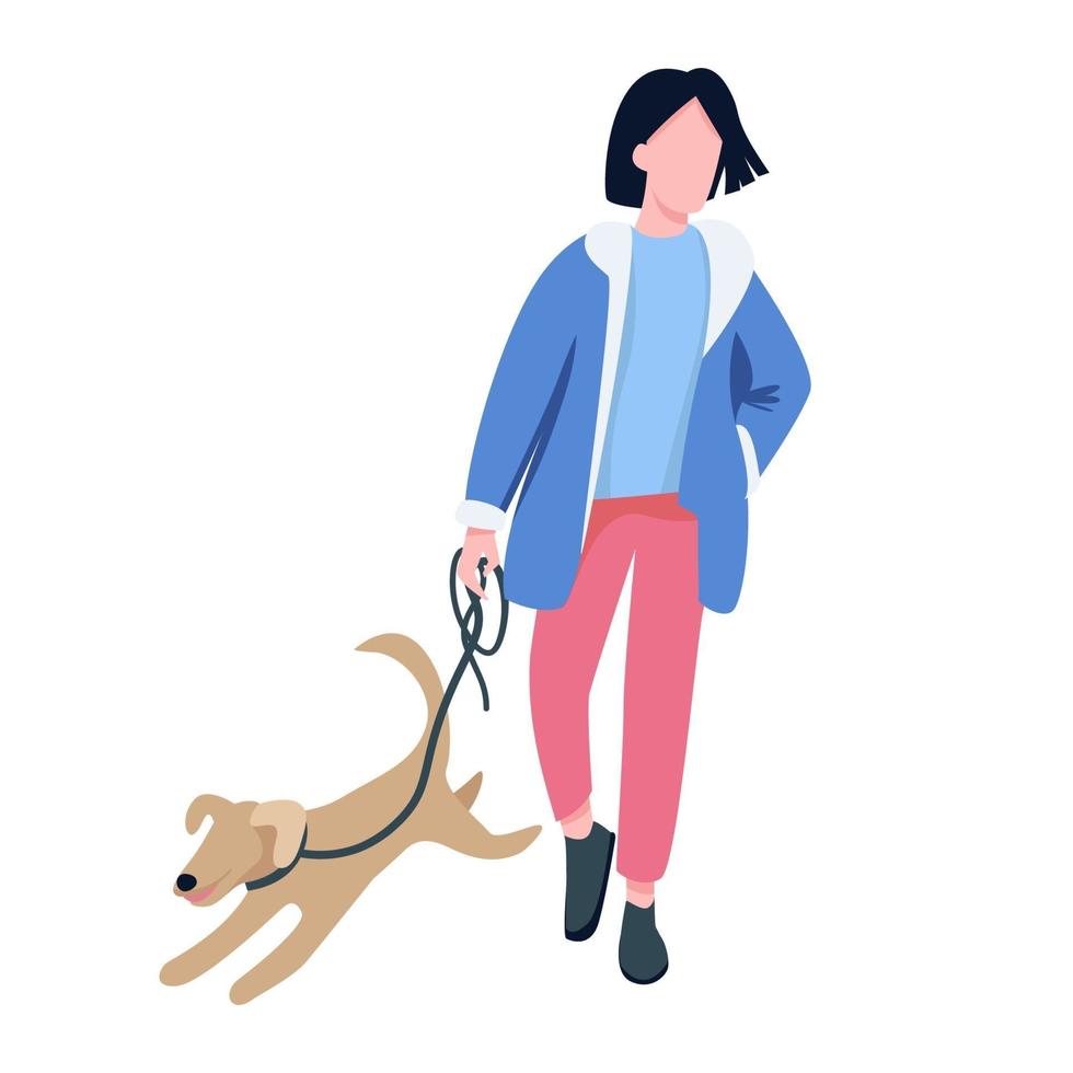 Man walking with dog flat color vector faceless character