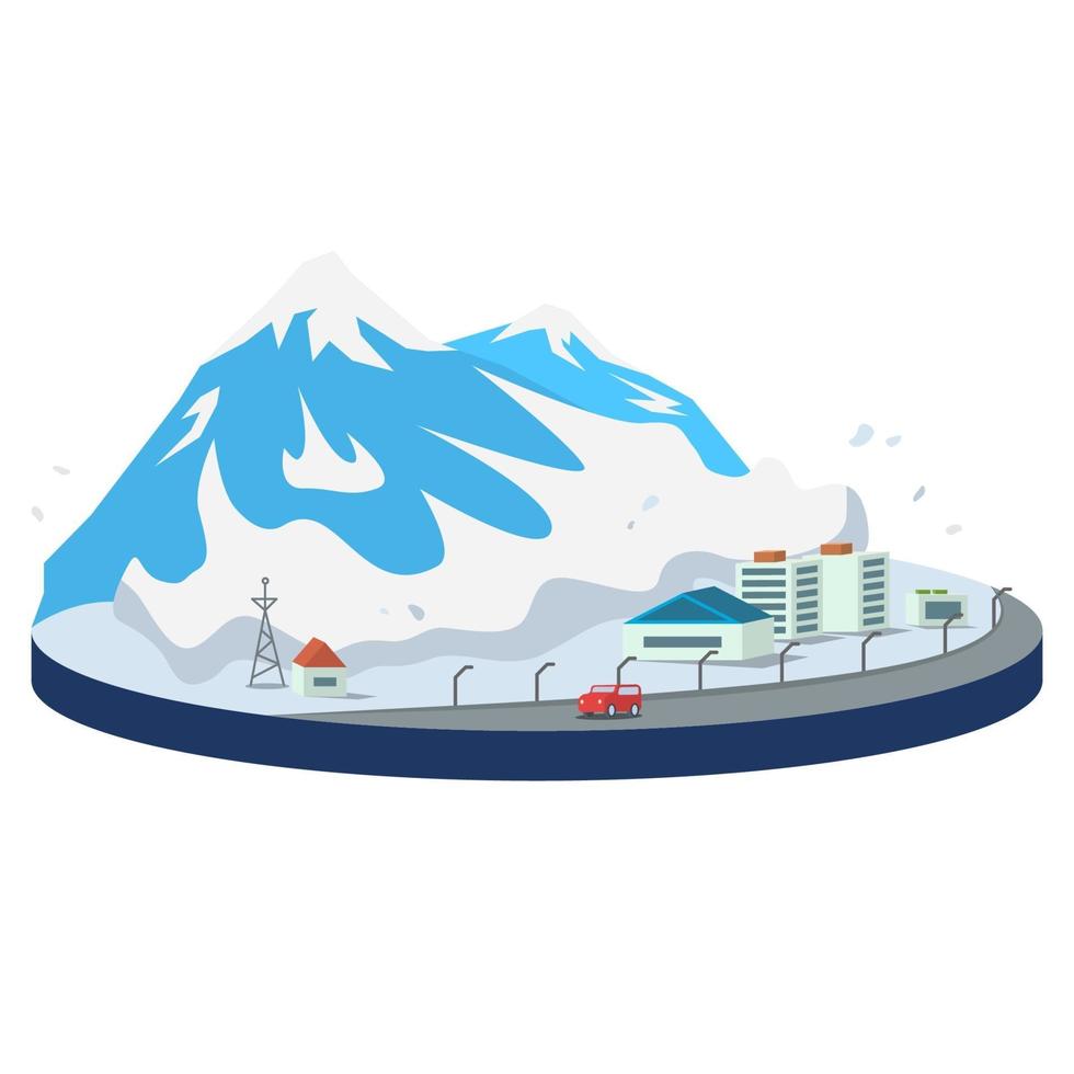 Avalanche in city cartoon vector illustration