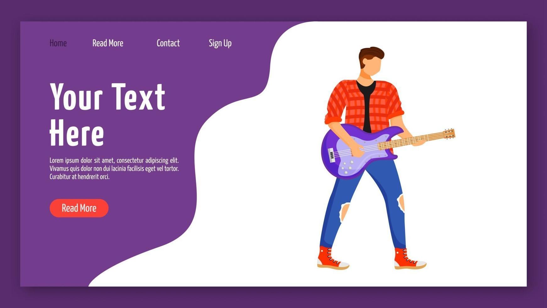 Guitarist landing page vector template