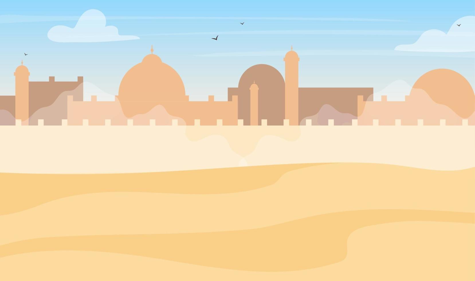 Fondo de vector de color plano de paisaje de silueta de ciudad del desierto